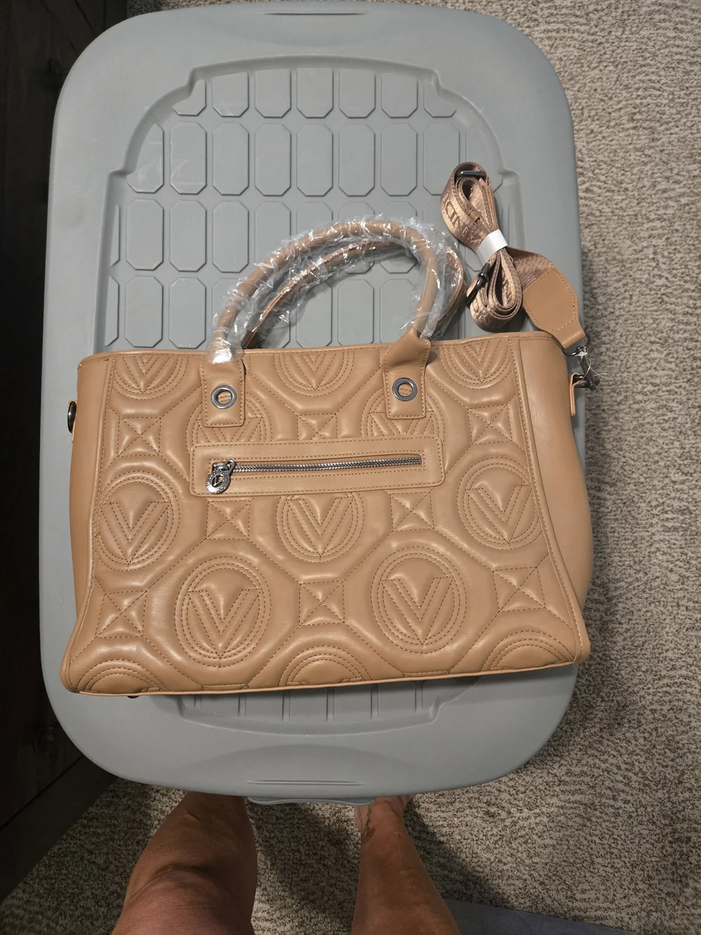 Valentino Orlandi Quilted Tote in Tan